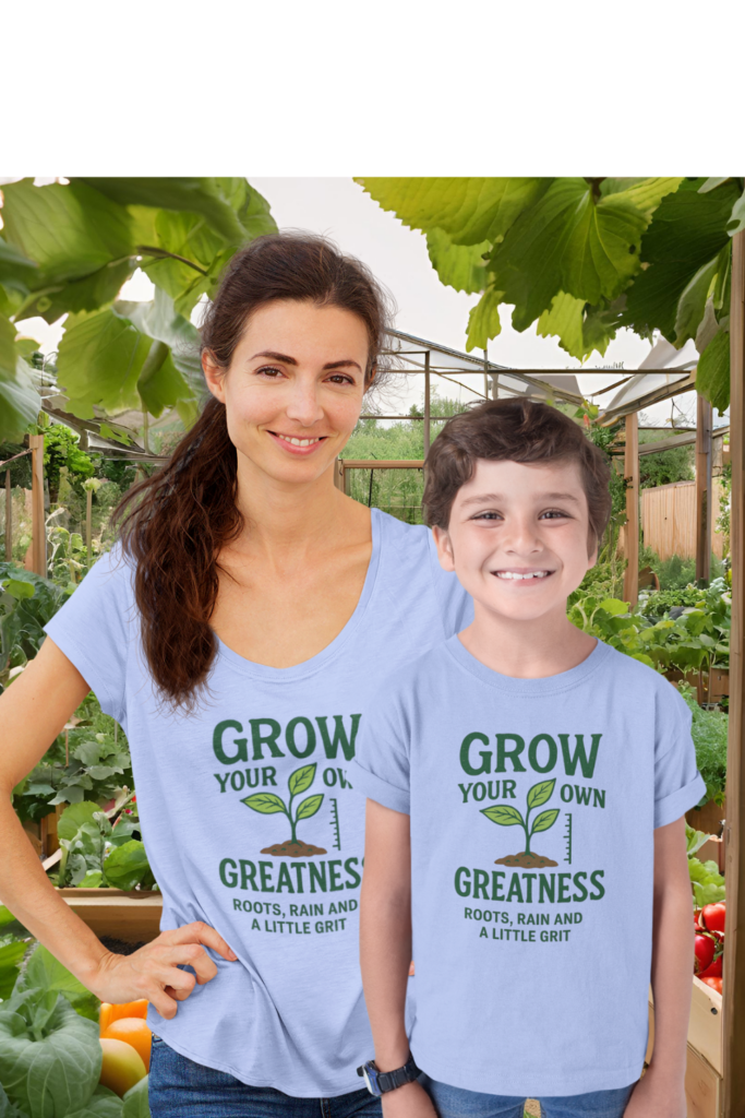 “Grow Your Own Greatness – Roots, Rain and a Little Grit.” Perfect for garden lovers of all ages.