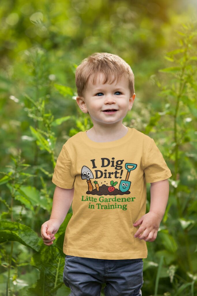 This cute kids gardening shirt is perfect for little ones who love outdoor play, planting vegetables, and learning in nature.